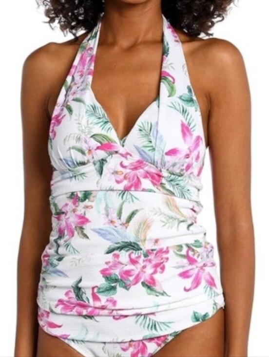 La Blanca Other - La Blanca halter tankini top v-neckline tropical floral print white/pink Size 12